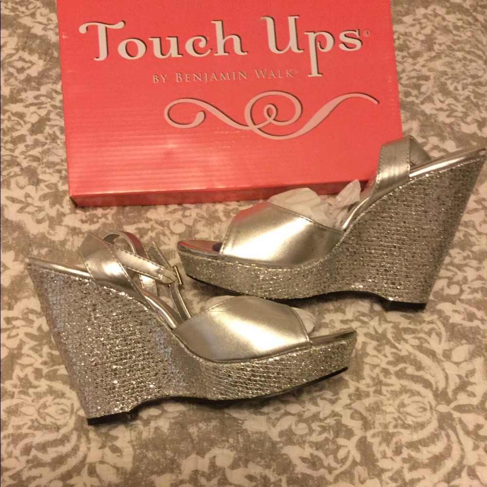 Silver formal wedges